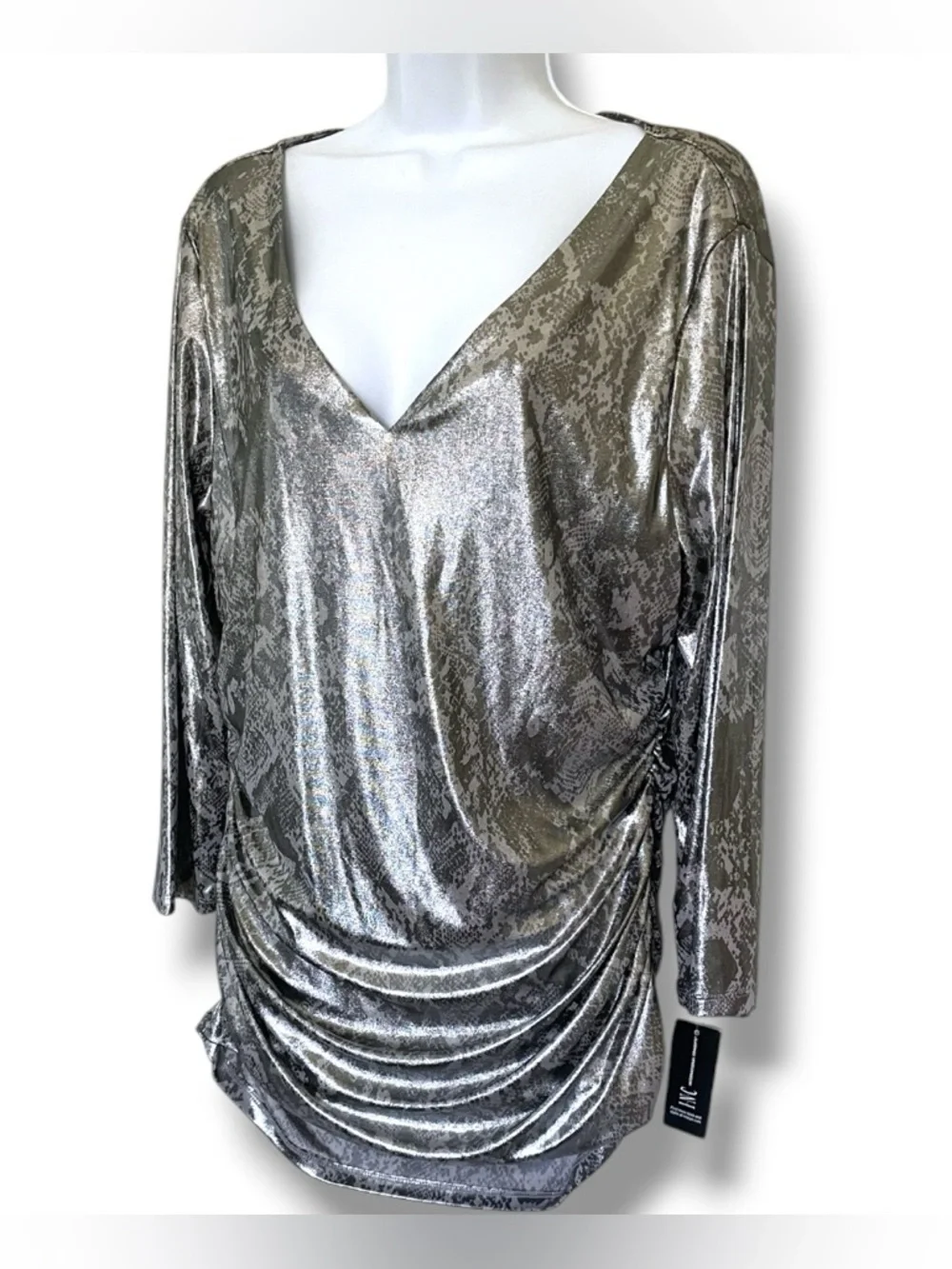 INC International Concepts Metallic Snake Print Ruched Tunic Top XL NWT Stretch - Picture 7 of 8
